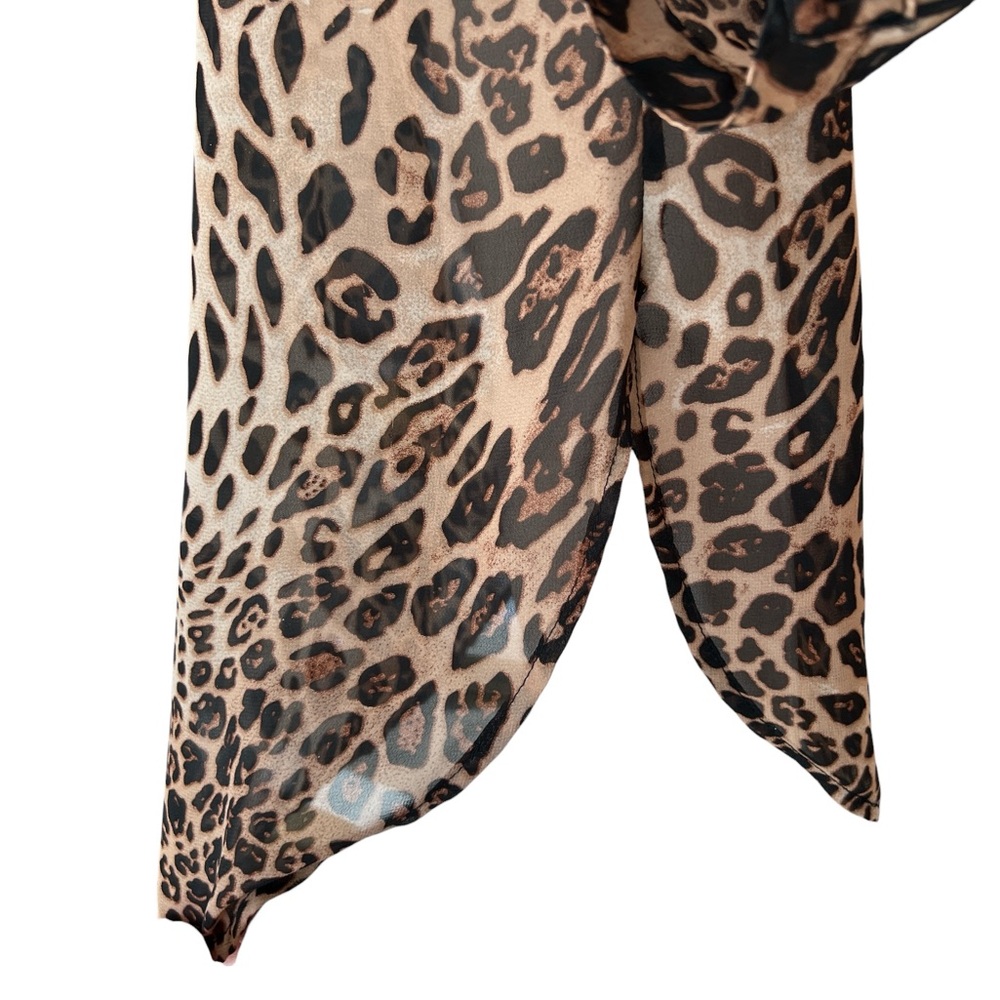 Xtaren Leopard Print Sheer Chiffon Roll Tab Sleeve Tunic Blouse - Picture 11 of 15
